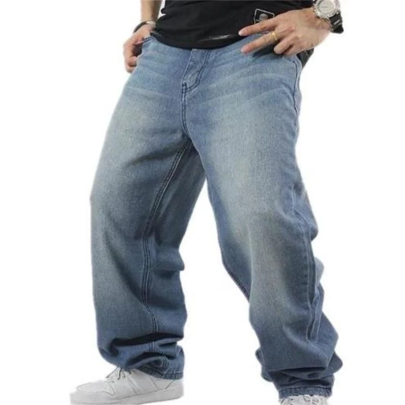 Men's Loose Hip Hop Style Skateboard Jeans Baggy Rap Denim Pants Hip Men's Urban