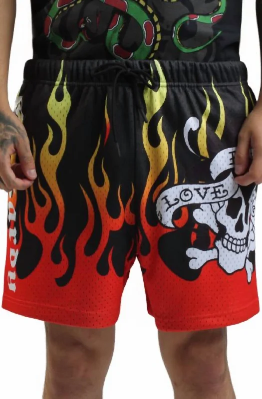 Men's Fire Lks Skull Mesh Short In Black Street