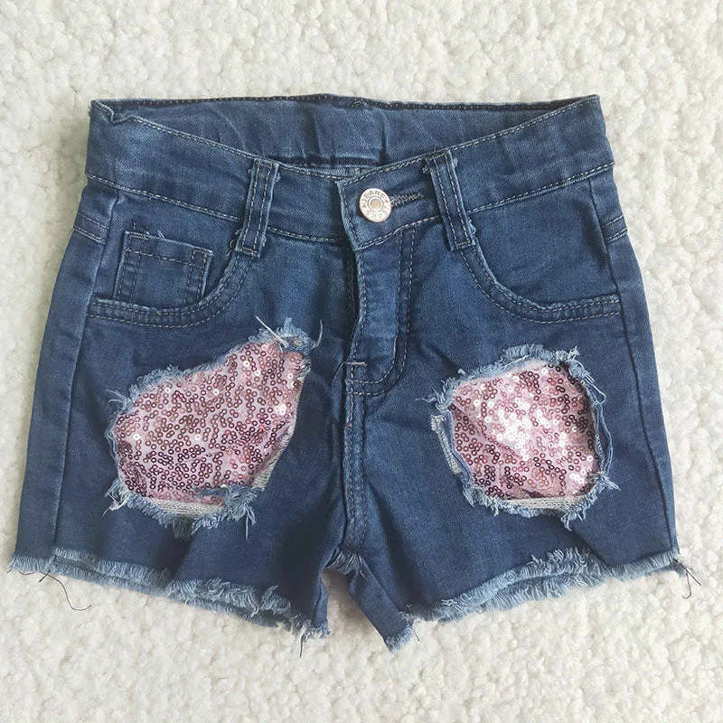 Girl Pink Sequin denim shorts