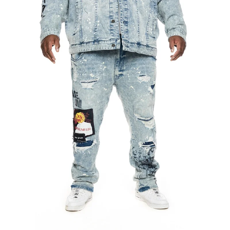 Big and Tall - Graphic Patched Jeans - Mizu Blue Monochromatic Office Style