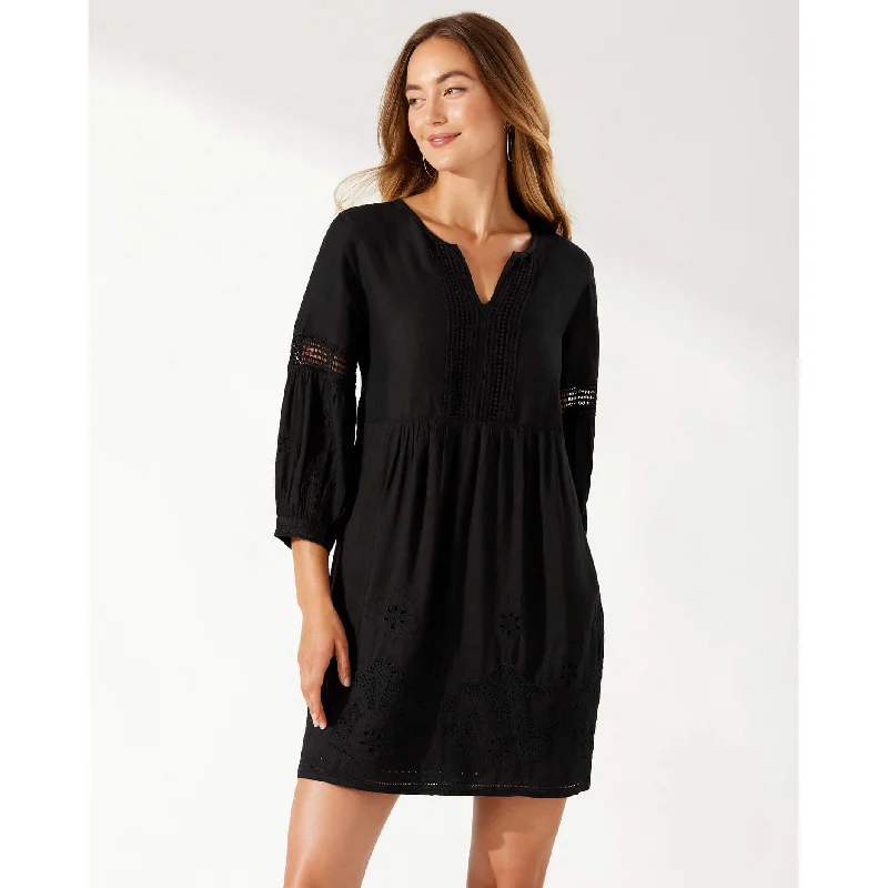 Tommy Bahama St. Lucia Split Neck Dress Coverup - Black* Confident Men's High