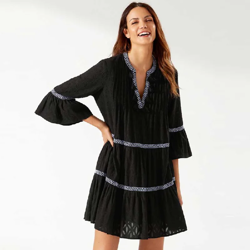 Tommy Bahama Cotton Clip Embroidered Tier Dress Cover Up - Black* Modern Men's Geometric