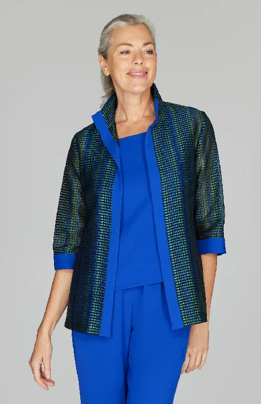 Sheer Stripe Open Front High Neck Shirt Jacket Street
