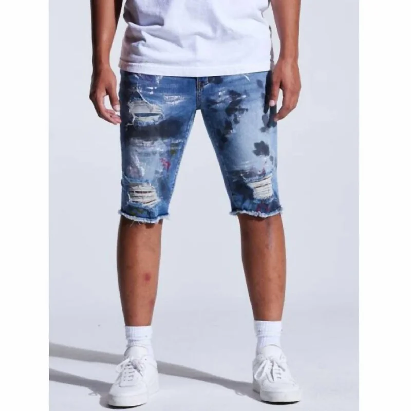 Philips Shorts In Indigo Black Paint Relaxed Men's Beach