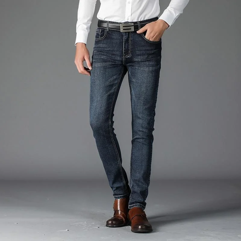 Men's Classic Business Denim Jeans & Black Summer Thin Slim Fit Pants Artistic Men's Avant