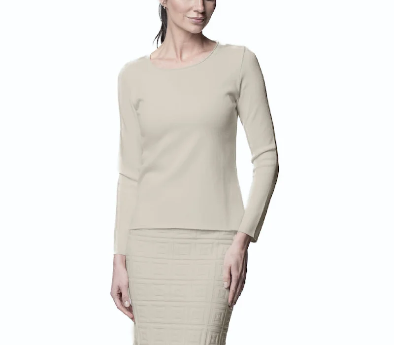 Helen Long Sleeve Crew-Neck Top, Beige Melange Practical Men's Multi