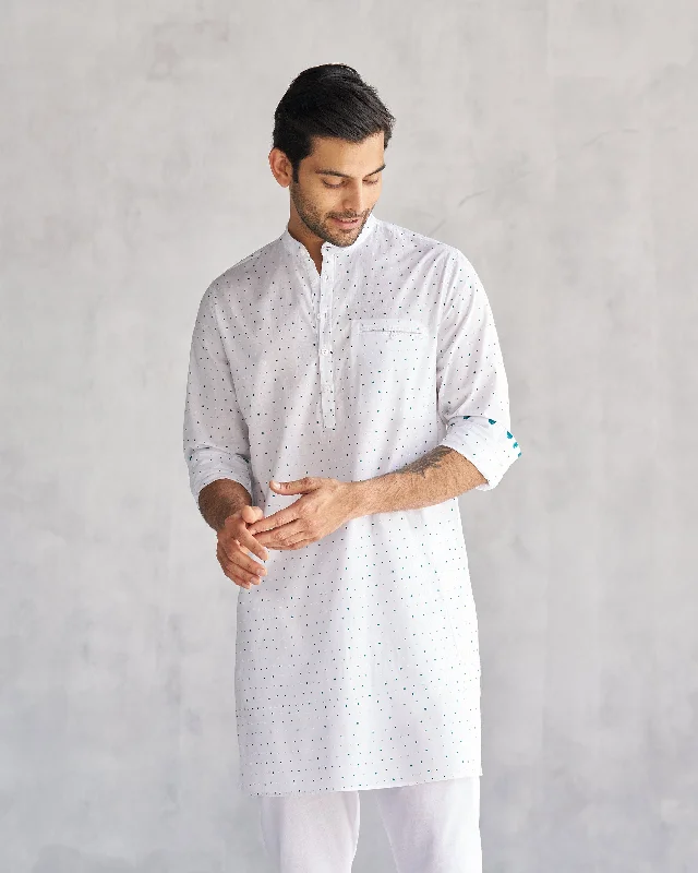 Pondicherry Kurta - White & Teal Tssxnb Preppy Men's College