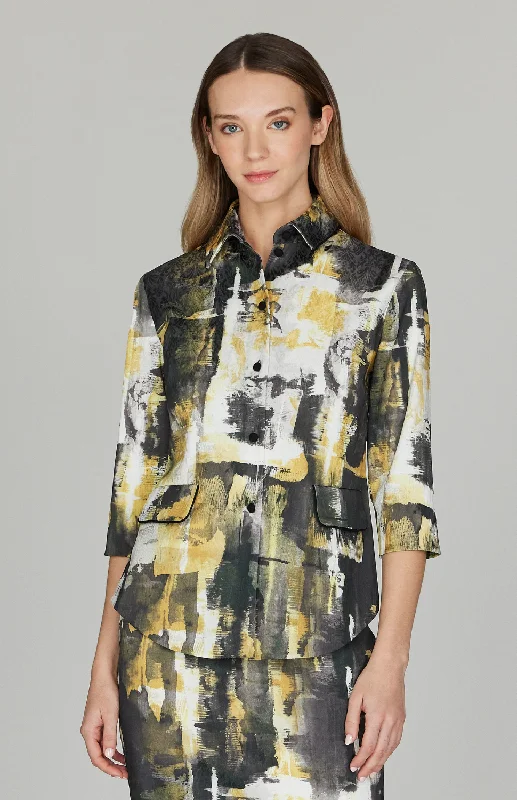 Abstraction Stretch Jacquard Fitted Shirt Jacket Bold Men's Animal