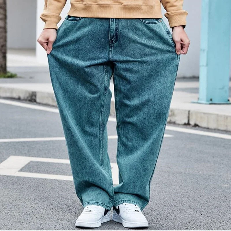 Men's Tencel Retro Hip-Hop Style Mid Waist Loose Fit Straight Jeans Cozy Men's Winter