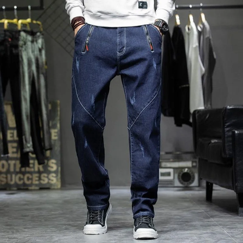 Men's Casual Style Solid Mid Waist Hip Hop Baggy Denim Harem Pants Confident Men's Power