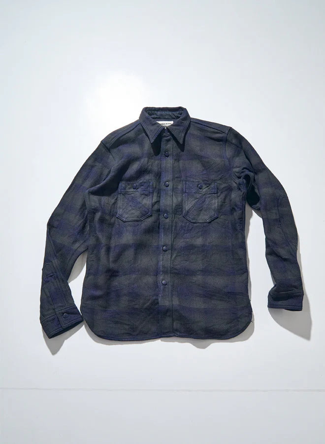 Samurai Jeans Rope-Dyed Indigo Heavy Flannel Work Shirt - Westerners Cut - Black Practical Men's Quick