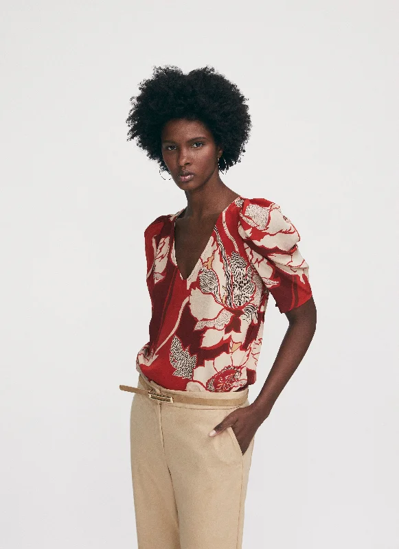 Printed short sleeve V neck blouse Cozy Men's Sherpa