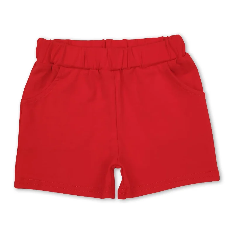 Red cotton pockets boys summer shorts