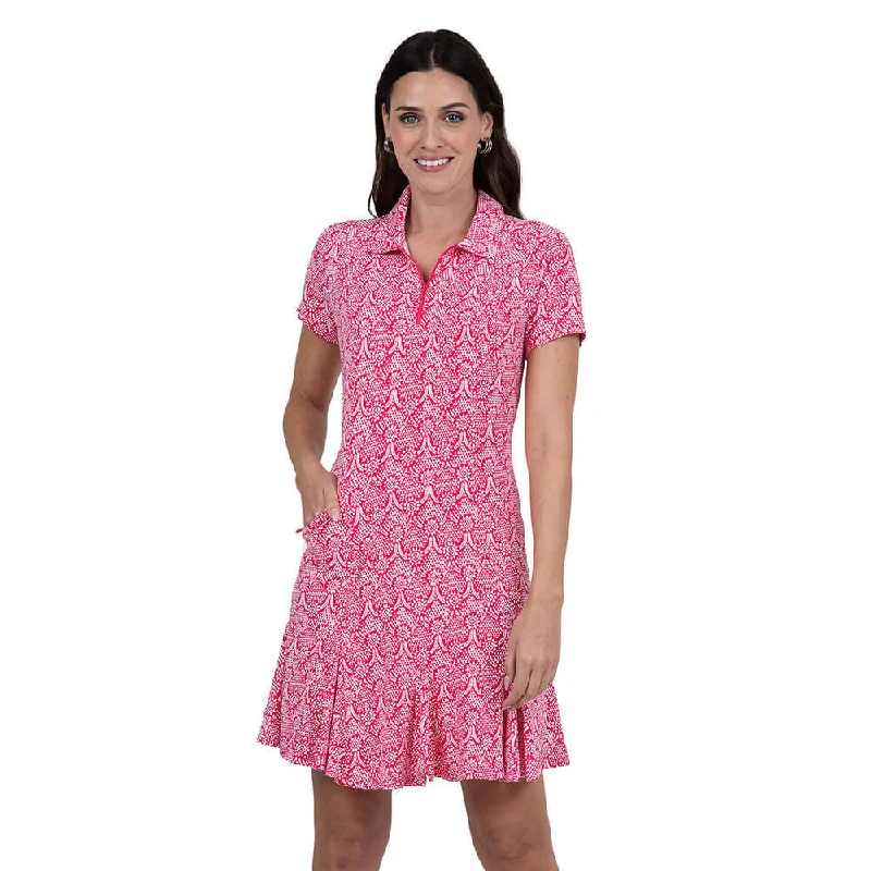 IBKUL Women's Leslie Print Short Sleeve Polo Dress - Watermelon/White Earthy Men's Hemp
