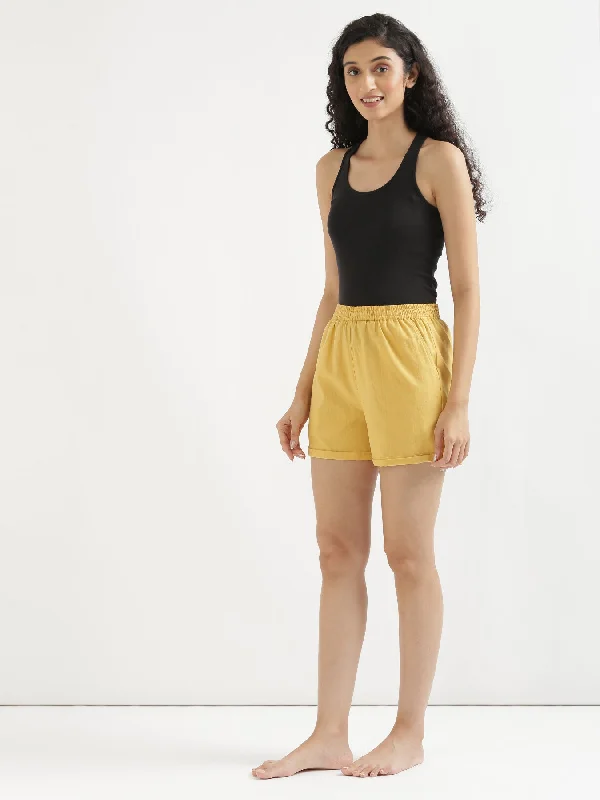 Yellow Airy-Linen Shorts Laid