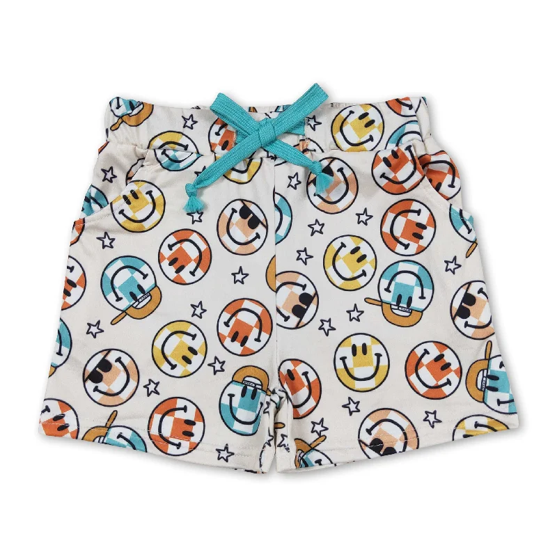 Plaid smile pockets baby boys summer shorts