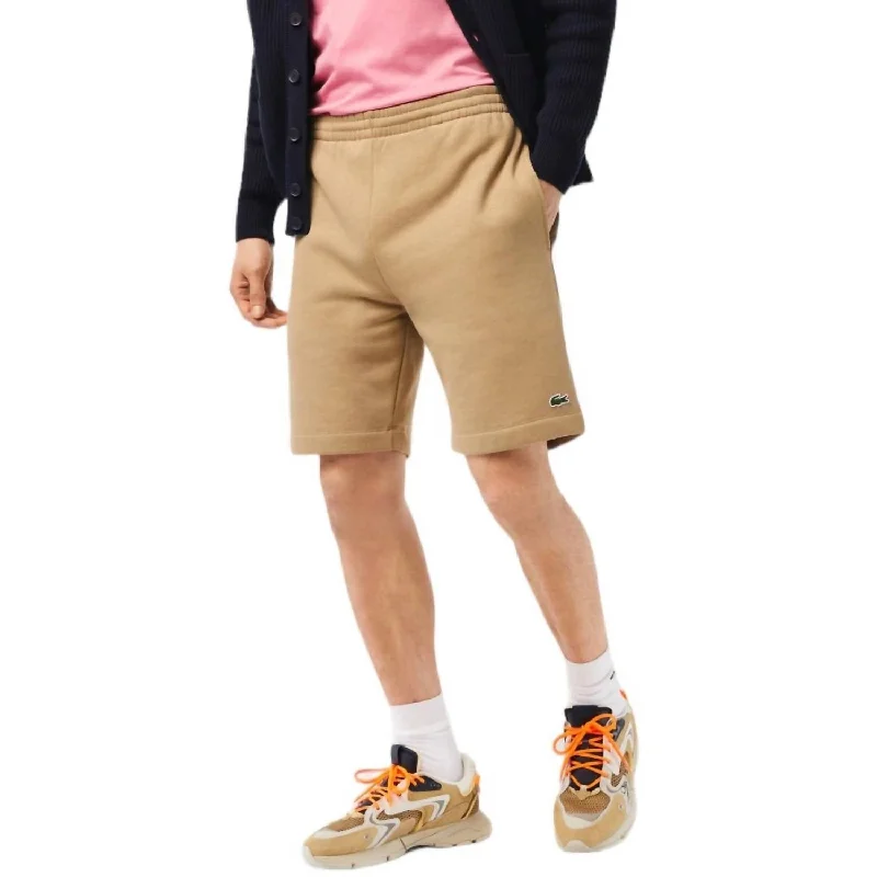 Organic Brushed Cotton Fleece Shorts In Beige Youthful Men's Anime