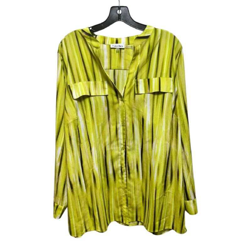 Top Long Sleeve By Calvin Klein In Striped Pattern, Size: 1x Stylish Men's Neon