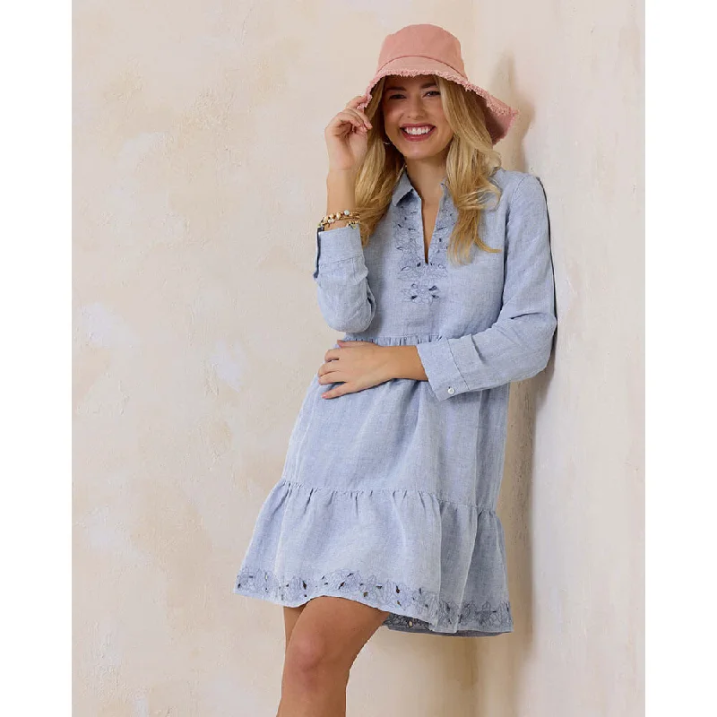 Tommy Bahama Womens St. Lucia Embroidered Collar Dress Coverup - Billowy Blue* Laid