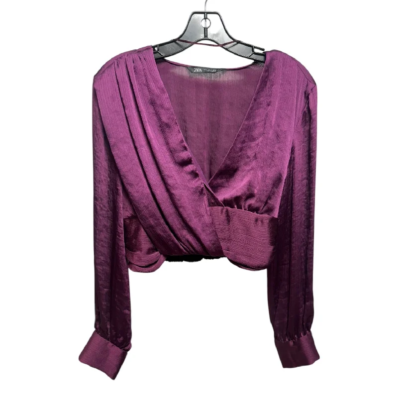 Top Long Sleeve By Zara In Purple, Size: S Athletic Men's Compression