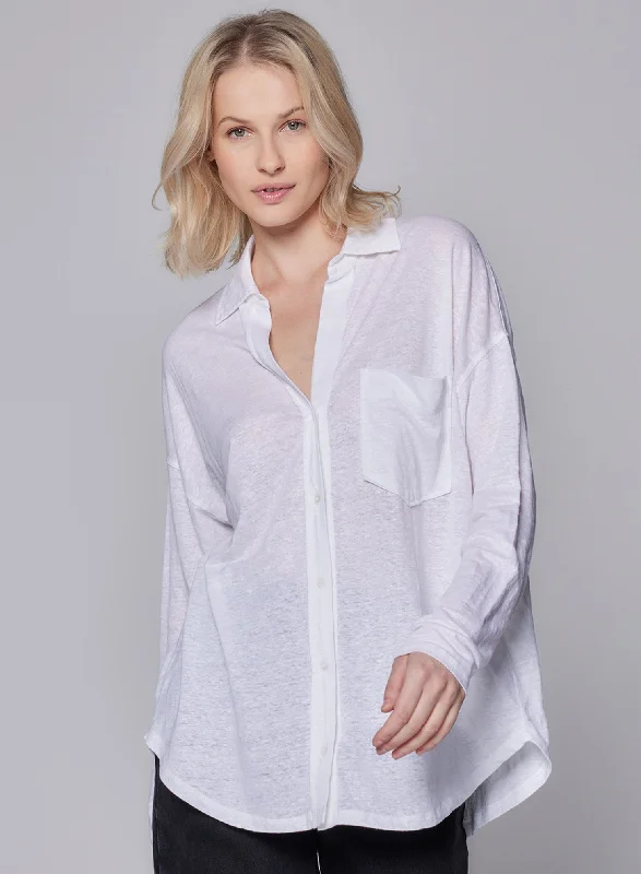 Stretch Linen Relaxed One Pocket Shirt Trendy Men's Scandinavian