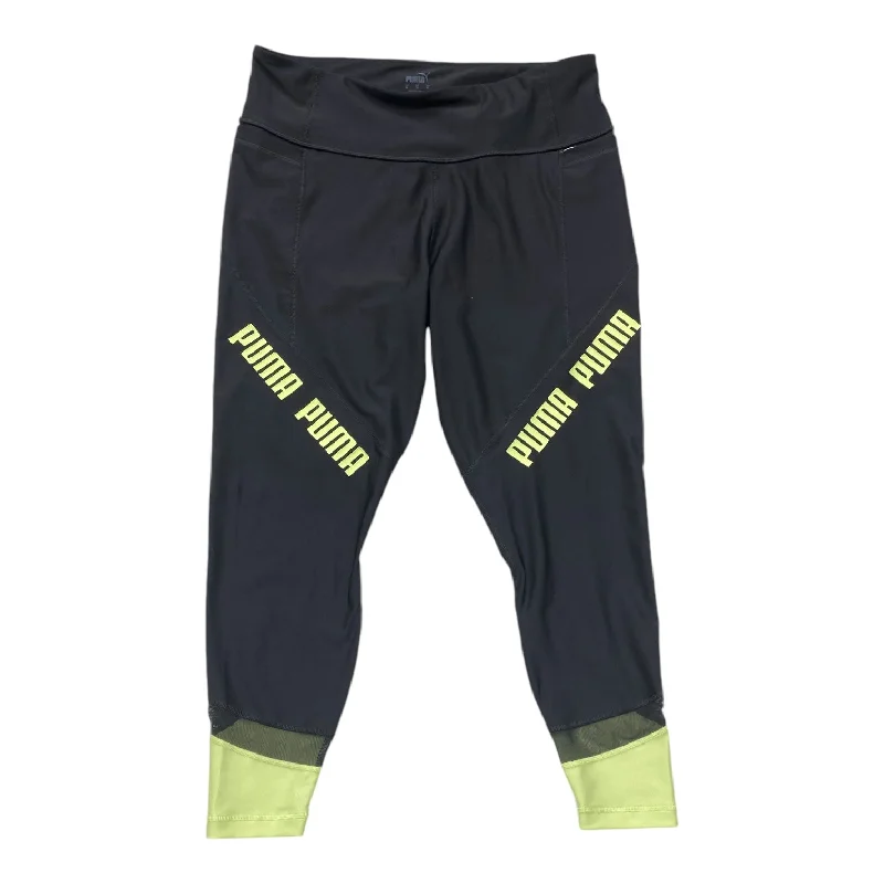 Athletic Leggings By Puma In Black & Green, Size: Xl Polished Men's Satin