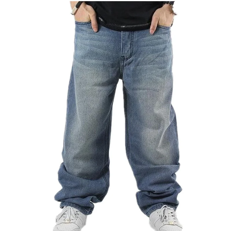 Men's Denim Hip-Hop Mid Waist Streetwear Skateboarders Baggy Pants Lumberjack