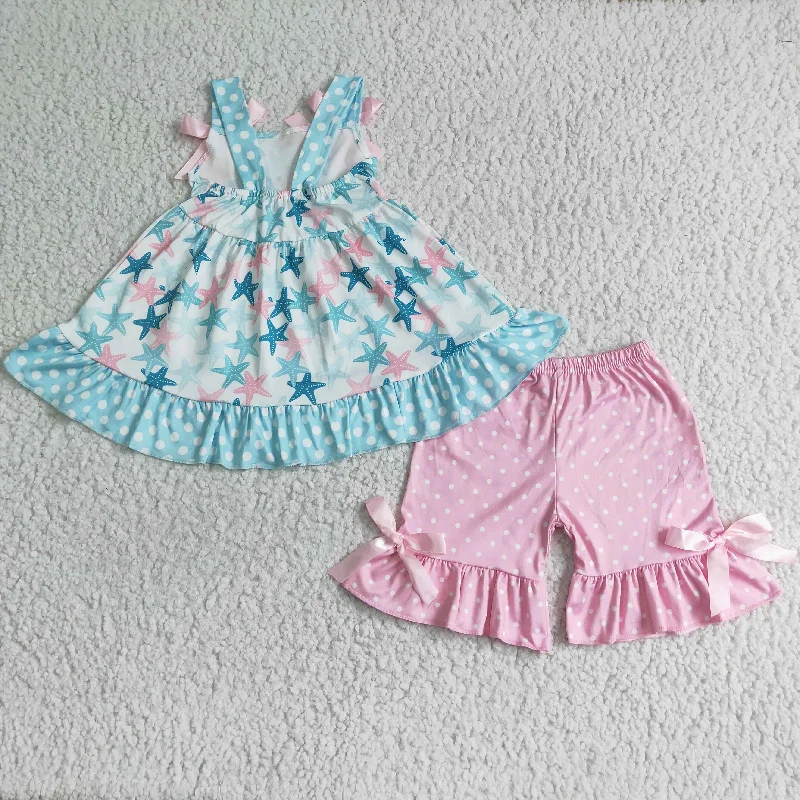 Clearance  GSSO0058 Halter bow blue star pink shorts suit