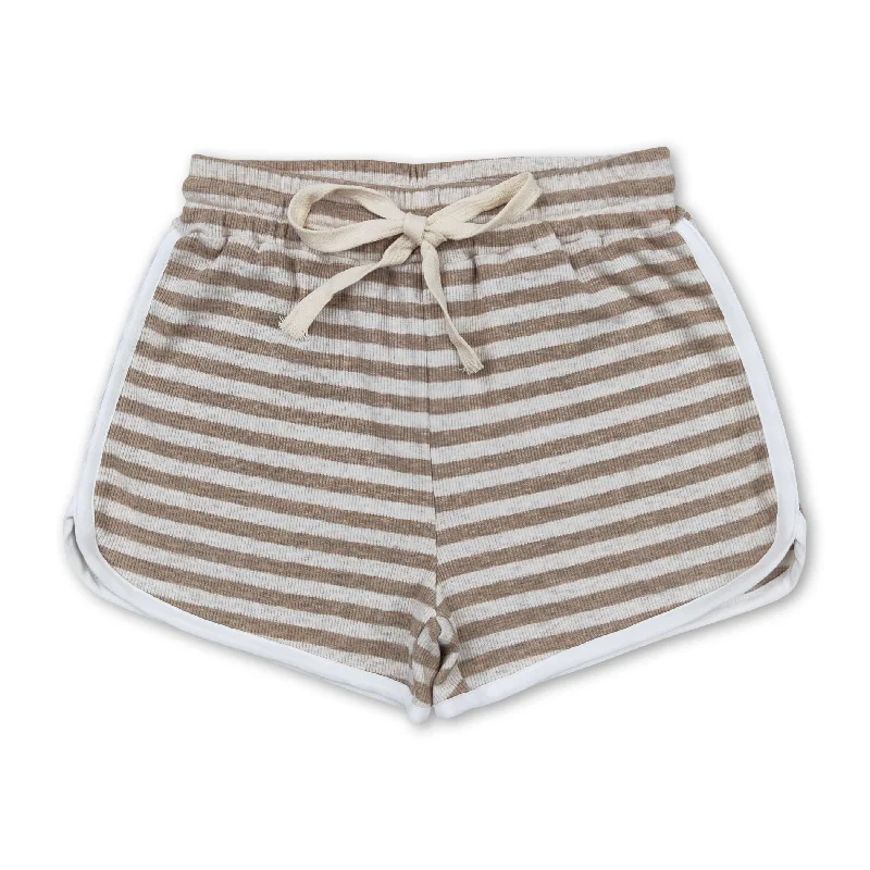 Khaki stripe cotton toddler girls summer shorts