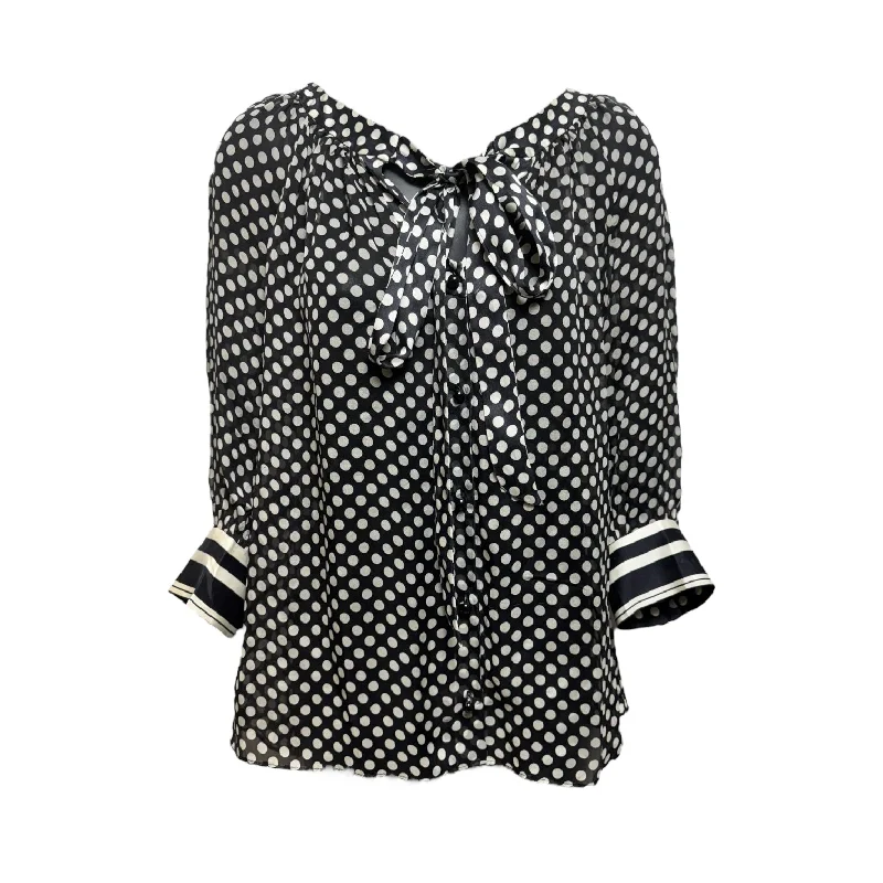 Tie Blouse Long Sleeve Designer By Milly In Polkadot Pattern, Size: 4 Monochromatic All