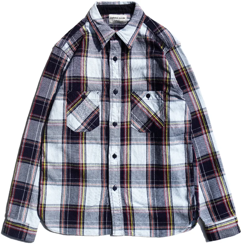 Samurai Jeans [SIN24-02W] - Heavyweight Rope Dyed Flannel Shirt - Blue Dynamic Men's Moto