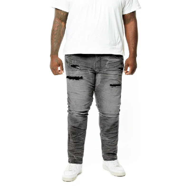 Big and Tall - Rip & Repaired Lightning Washed Jeans - Lightning Black Hip Men's Urban