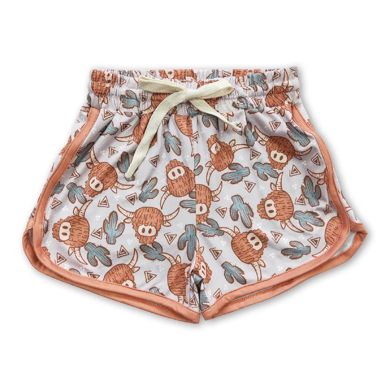 Highland cow cactus baby girls summer western shorts