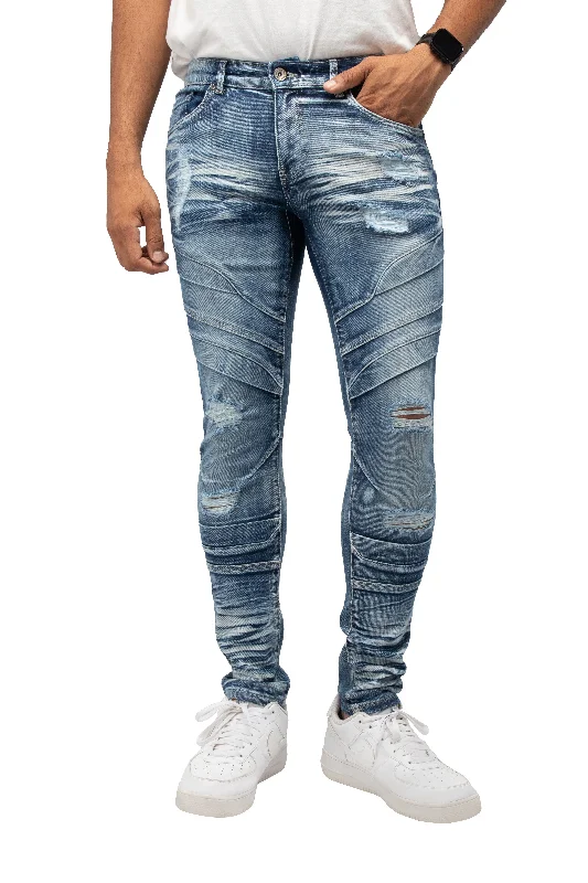 RAW X Men's Skinny Fit Fashion Rips Destroyed Distressed Washed Stretch Jeans Modern Men's Tech