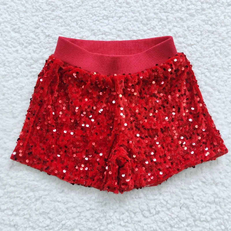 SS0098 Red Sequin Kids Shorts Pants