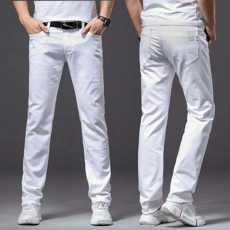 Men's Solid Pattern Casual Classic Mid Waist Denim Straight Leg Trousers Stylish Men's Neon