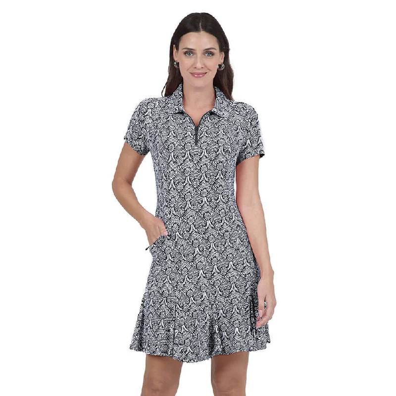 IBKUL Women's Leslie Print Short Sleeve Polo Dress - Black/White Traditional Men's Wool