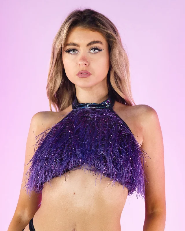 Funkmaster Faux Fur Cropped Halter Neck Top Youthful Men's Anime