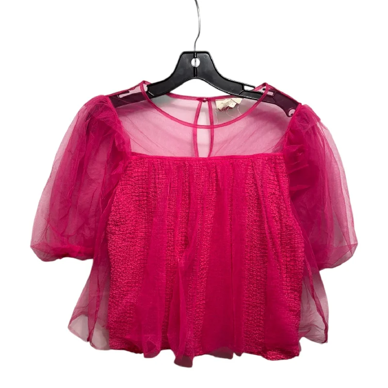 Sheer Puff-Sleeve Top By Anthropologie In Pink, Size: S Trendy Men's Oversized