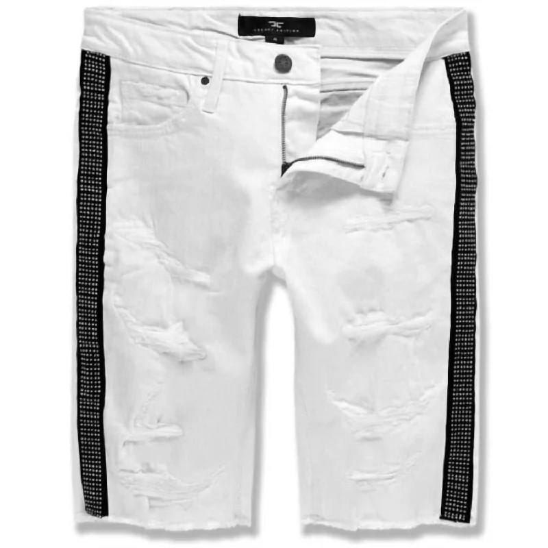 Men's Vegas Striped Denim Short In White Sleek Men's Metallic