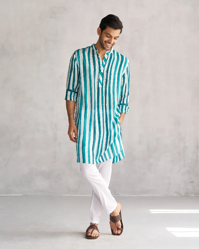 Jashn Kurta - Teal & White Tssxnb Casual Men's Short