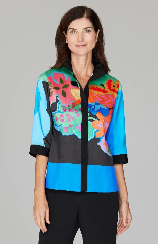 Color Block Floral High Neck Shirt Hip Men's Retro