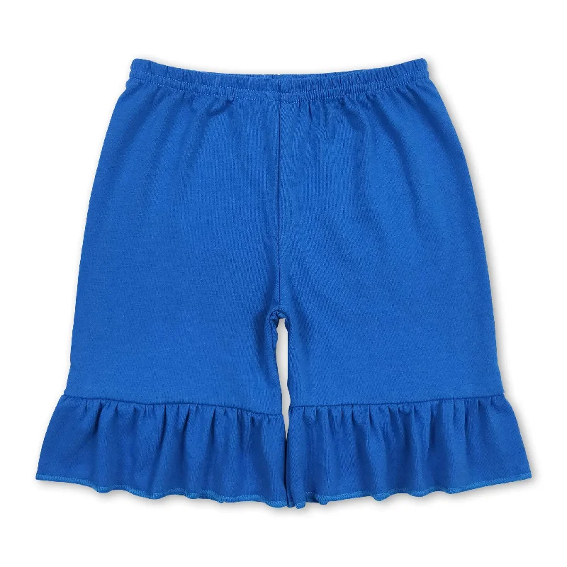 Blue cotton one layer ruffle girls summer shorts