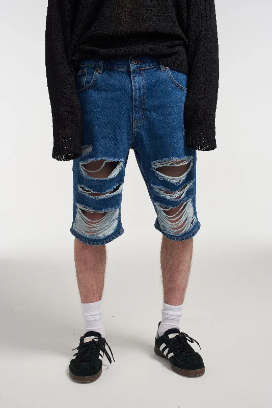 Mens Distressed Skater Shorts Blue Traditional Men's Wool