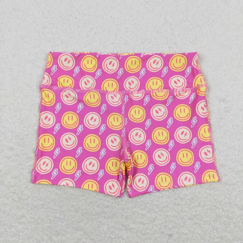 SS0217 Smiley face Lightning rose red shorts high quality children applique clothing