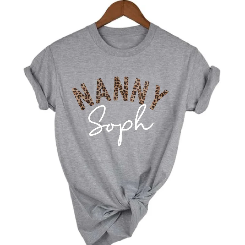 Nanny Leopard Personalised Name T-Shirt