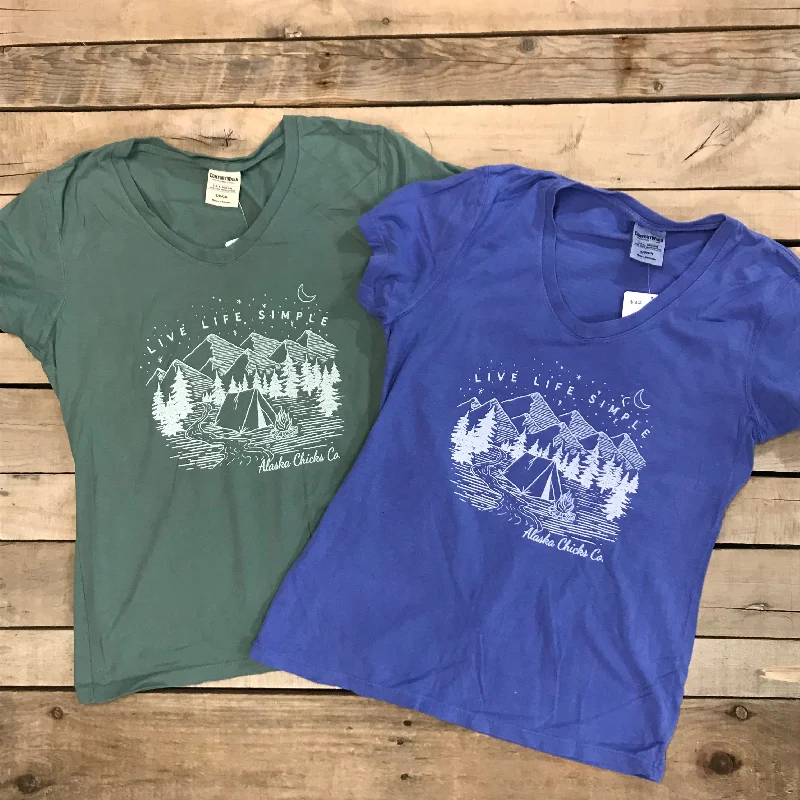 Camping Live Life Simple V-Neck T-Shirt Modern Men's Geometric