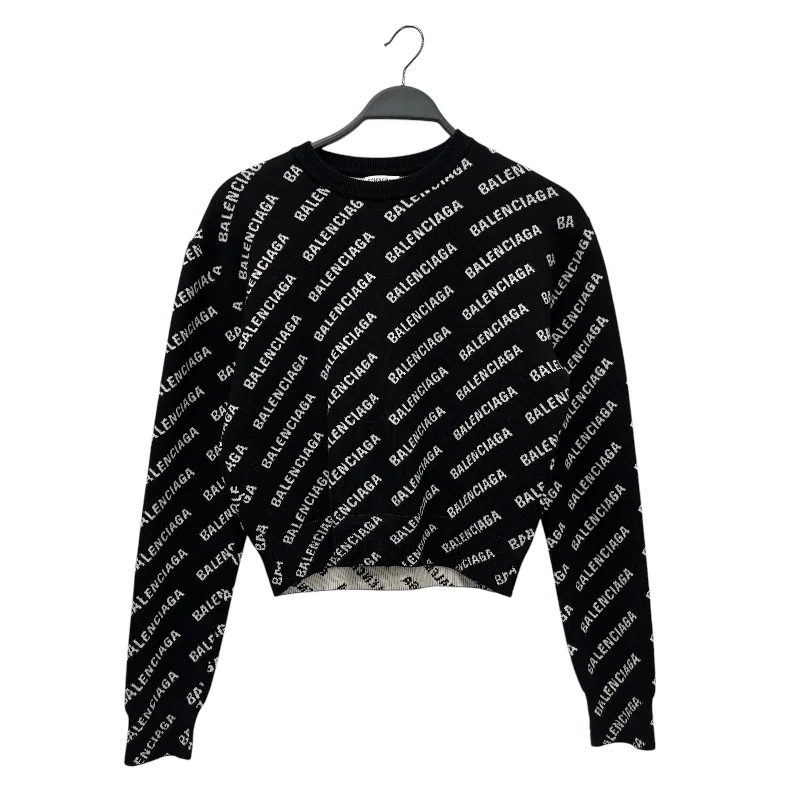 BALENCIAGA/Sweater/S/All Over Print/Cotton/BLK/SIDE REPEAT LOGO SWEATER Casual Men's Loose
