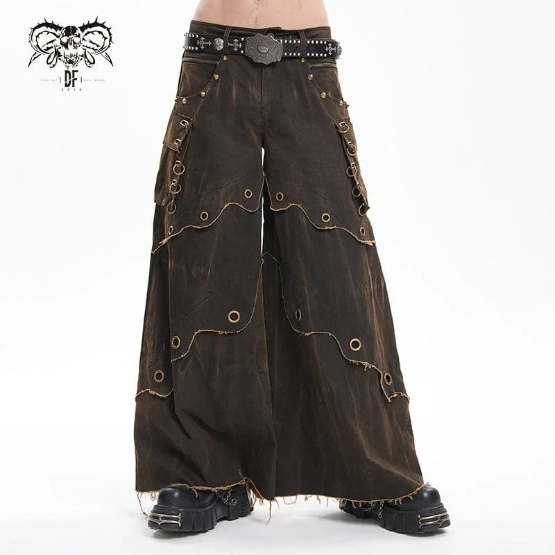 Men's Gothic Eyelets Rings Pocket Trousers Coffee