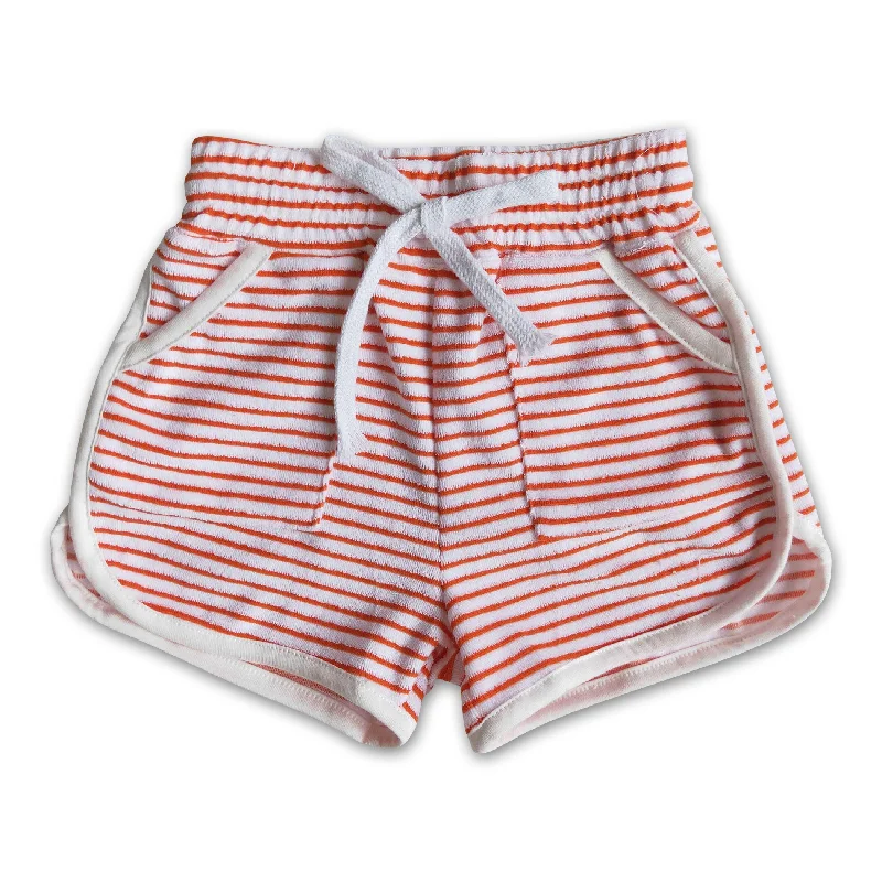 High quanlity cotton red towel fabric stripe drawstring girls summer shorts